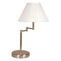 Stylish and contemporary double swing arm satin chrome table lamp complete with pleated oyster fabri
