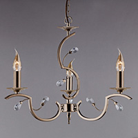 Attractive curved style fitting in an antique brass finish complete with metal sconces and pear shap