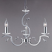 Attractive curved style fitting in a polished chrome finish complete with cut glass sconces and pear