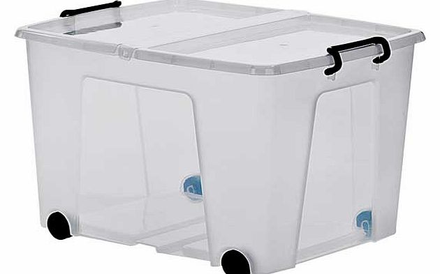 Unbranded 75 Litre Plastic Storage Box on Wheels - Clear