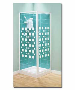 Includes pivot door and side panel. Multi square pattern. 185cm high for reduced showerhead over