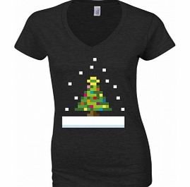 Unbranded 8 Bit Christmas Tree Black Womens T-Shirt