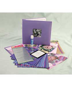 This set includes a lilac 8 x 8 scrapbook album with sleeves to hold 20 pages, 20 sheets of co-ordin