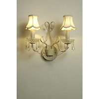 This is a gorgeous cream cracked wall light with clear crystal light bulbs dishes and droplets finis