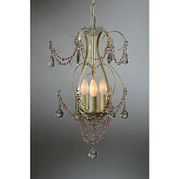 This is a unusual looking chandelier with its curvy cream frame and then complimented with pink and 
