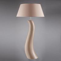 Stylish sculptured ceramic table lamp in a taupe gloss finish complete with co-ordinating taupe fabr