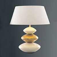 Pair of delicately designed ceramic table lamps with gold and cream pebbles complete with co-ordinat