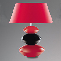 Pair of exclusively designed contemporary ceramic table lamps with red and black pebbles complete wi