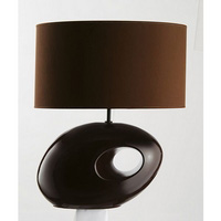 Stylish sculptured ceramic table lamp in a brown gloss finish complete with co-ordinating brown fabr