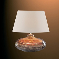 Pair of modern pumpkin-style ceramic lamps with red rippled gloss finish complete with linen effect 