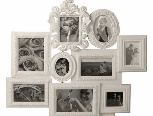 Collate and display all your favourite photos with this Living 9 Print Collage White Photo Frame. With a number of differently designed frames. an array of different sized photos can be placed within this photo frame. For photo size: 7cm x 10cm. 9cm 