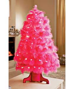 90cm Revolving Pink Feather Fibre Optic Tree