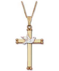 9ct 2 Coloured Gold Dove Cross Pendant