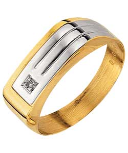 Unbranded 9ct 2 Coloured Gold Gents Diamond Cut Ring