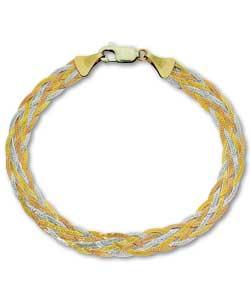 9ct 3 Coloured Gold Plait Herringbone Bracelet