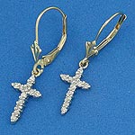 9Ct Diamond Set Cross Drop Earrings