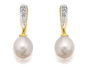 Unbranded 9ct Freshwater Pearl And Diamond Drop Earrings -