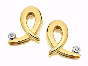 Unbranded 9ct-Gold-and-DiamondSet-Ribbon-Earrings-045512