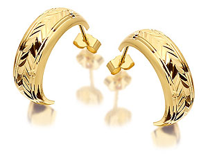 Unbranded 9ct-Gold-Banded-Herringbone-Pattern-Half-Hoop-Earrings--17mm-072695