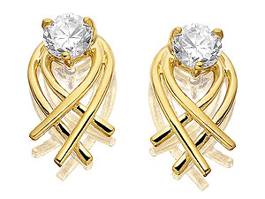 Unbranded 9ct-Gold-Cubic-Zirconia-Double-Curl-Earrings--1.2cm-072717