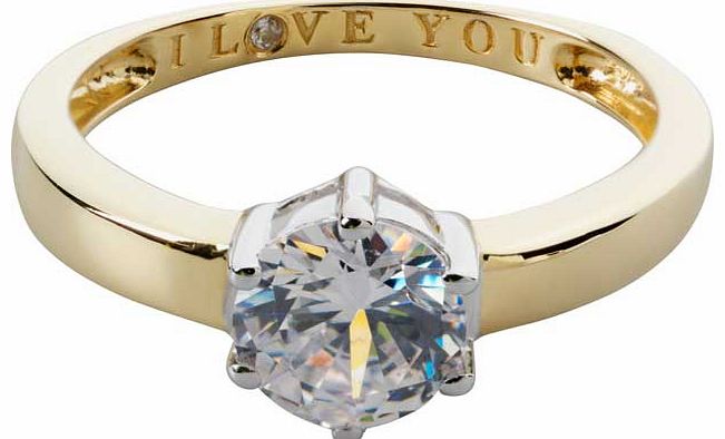 Show how much that special someone means to you with this 9ct Gold Plated Zirconia ring. with I Love You written on the inside. This gorgeous ring will add a touch of beauty to any outfit with a sentimental meaning. Available in size M. Available in 