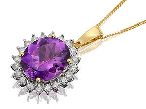 Unbranded 9ct-Gold-Diamond-And-Amethyst-Cluster-Pendant-and-Chain--0.5ct-049552