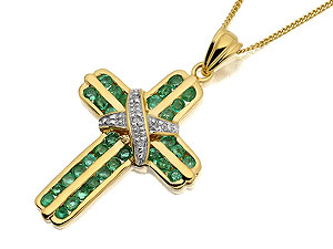 Unbranded 9ct-Gold-Diamond-and-Emerald-Cross-and-Chain-046209