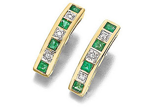 Unbranded 9ct-Gold-Diamond-And-Emerald-Half-Hoop-Earrings-045409