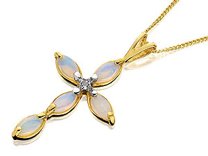 Unbranded 9ct-Gold-Diamond-And-Opal-Cross-And-Chain-186603