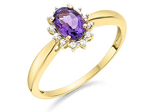 Unbranded 9ct-Gold-Diamond-And-Oval-Amethyst-Cluster-Ring--7pts-048465