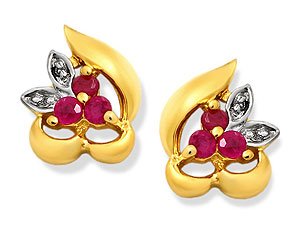 Unbranded 9ct-Gold-Diamond-And-Ruby-Earrings-070905