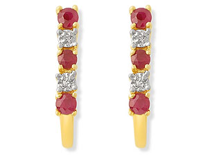 Unbranded 9ct-Gold-Diamond-And-Ruby-Half-Hoop-Earrings-045434