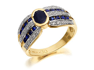 Unbranded 9ct-Gold-Diamond-And-Sapphire-Band-Ring--30pts-046592