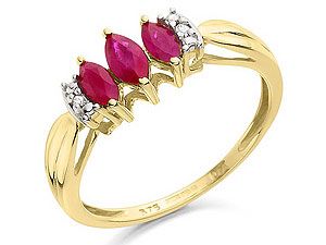 Unbranded 9ct-Gold-Diamond-And-Three-Marquise-Ruby-Ring-047306