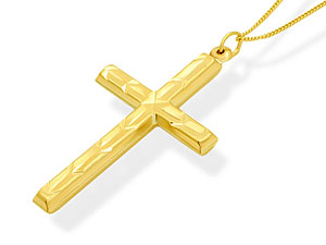 Unbranded 9ct-Gold-Diamond-Cut-Cross-And-Chain-186627