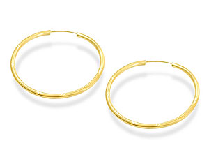 Unbranded 9ct-Gold-Diamond-Cut-Hoop-Earrings--3.2cm-072414