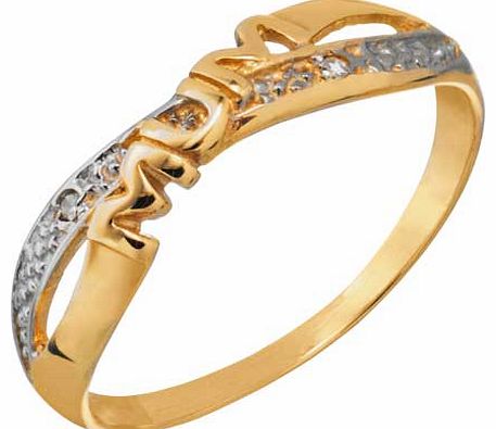 The Perfect Gift for a wonderful mum. this gorgeous 9ct gold diamond Mum crossover ring is a great way to show how much she means to you! Available in size P. Round brilliant cut diamond. Clarity of diamond I3. Diamond colour J. Available in sizes L.