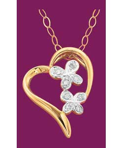 9ct Gold Diamond Set Butterfly Heart Pendant