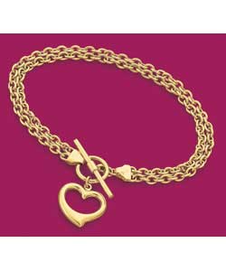 9ct Gold Double Belcher Heart T-Bar Bracelet