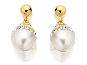 Unbranded 9ct-Gold-Freshwater-Pearl-And-Cubic-Zirconia-Earrings--20mm-073285