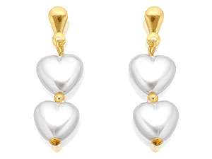 Unbranded 9ct-Gold-Imitation-Pearl-Heart-Drop-Earrings-071659