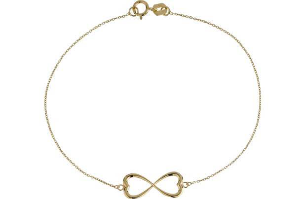 Show that special person how much you love them with this 9ct Gold Infinity Heart Bracelet. A yellow gold bracelet looks great and the Infinity Heart design centre-piece signifies a never ending love. A very pretty and stylish piece of jewellery suit