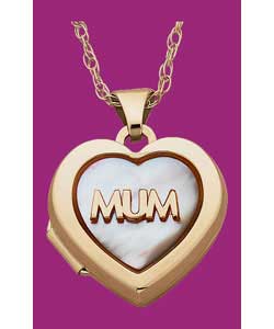 9ct Gold Mum; Heart Mother of Pearl Locket Pendant