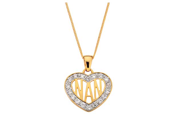 A lovely gift for a special Nan. 9ct gold plated sterling silver. Cubic zirconia set pendant. Length of necklace 46cm/18in. Pendant size H23