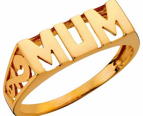 The Perfect Gift for a wonderful mum. this gorgeous 9ct gold plated silver mum ring is a great way to show how much she means to you! Available in sizes M. EAN: 1145957.