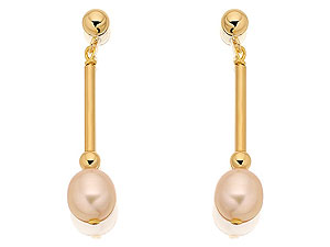 Unbranded 9ct-Gold-Rod-and-Black-Freshwater-Pearl-Drop-Earrings-071539