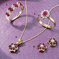 9ct. Gold Ruby & Diamond Flower Earrings