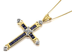 Unbranded 9ct-Gold-Sapphire-And-Diamond-Cross-And-Chain-186640