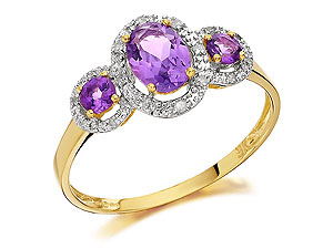 Unbranded 9ct-Gold-Three-Amethyst-and-Diamond-Cluster-Ring--7pts-048433