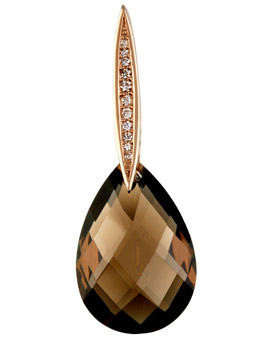 9ct Rose Gold Diamond and Smoky Quartz Pendant with set curb chain